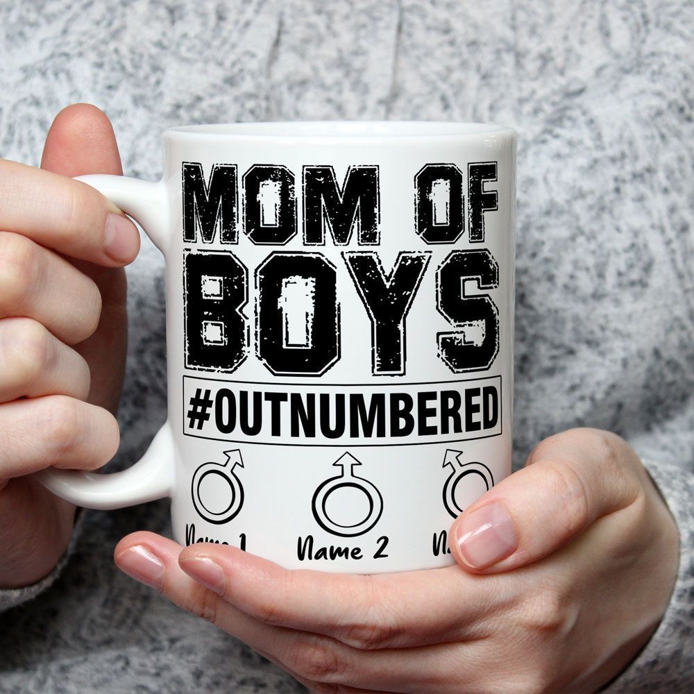Personalized Gifts Mom Of 3 Boys Outnumbered Mug