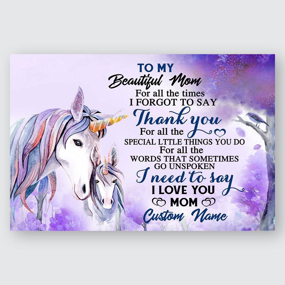 To My Mom Custom Name Poster Wall Art Unicorn Personalized Gift