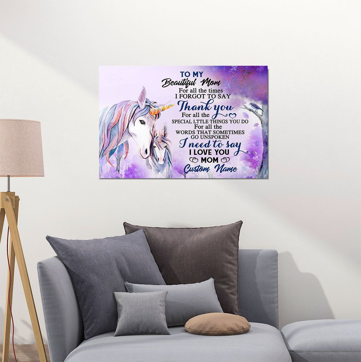 To My Mom Custom Name Poster Wall Art Unicorn Personalized Gift