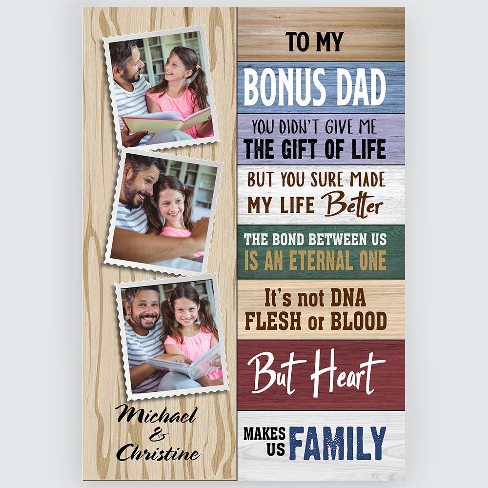 Personalized Photo Wall Art To My Bonus Dad Meaningful Quotes Gifts For Bonus Dad