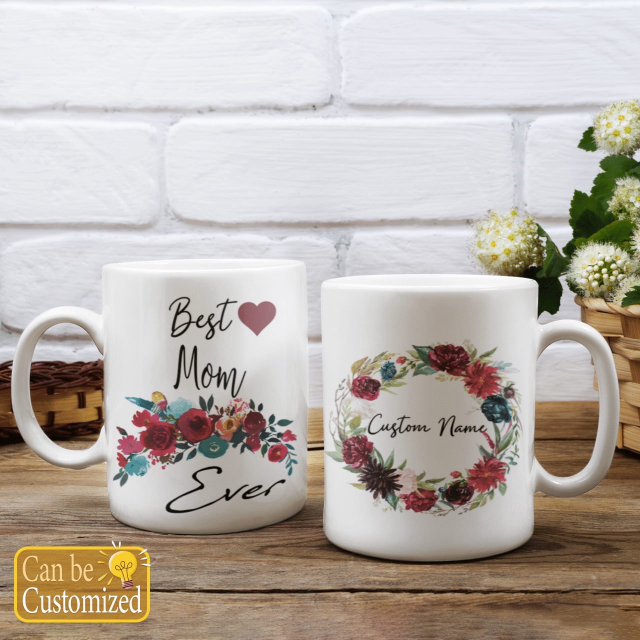 Custom Name Mug Best Mom Ever With Floral Art