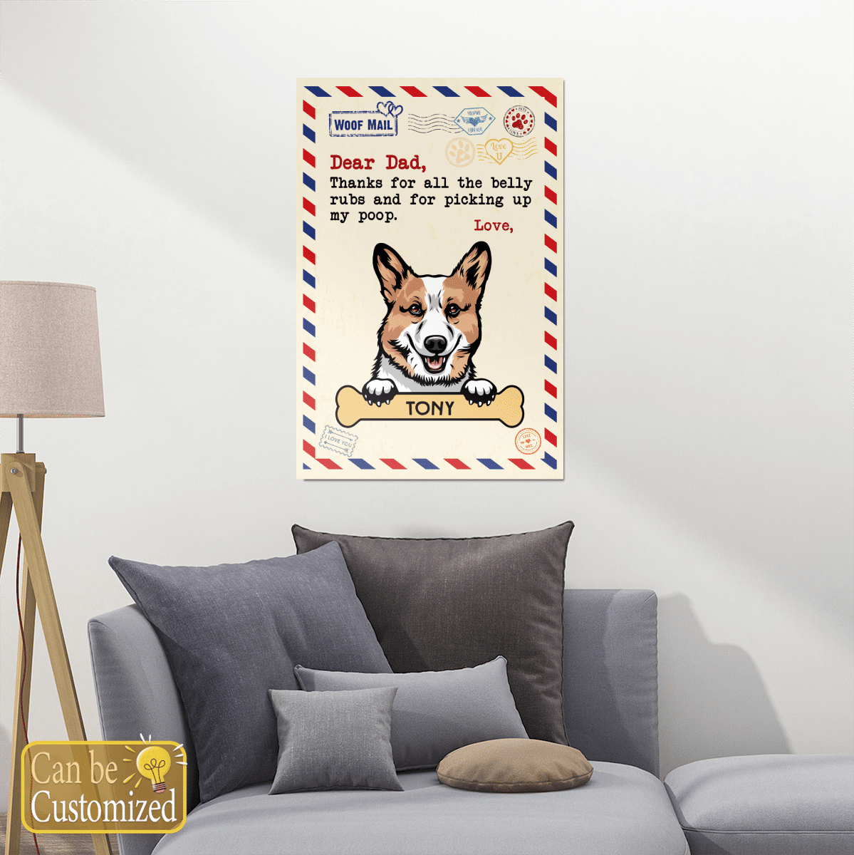 Gift for Dog Dad Woof Mail Custom Poster Wall Art Funny Gifts