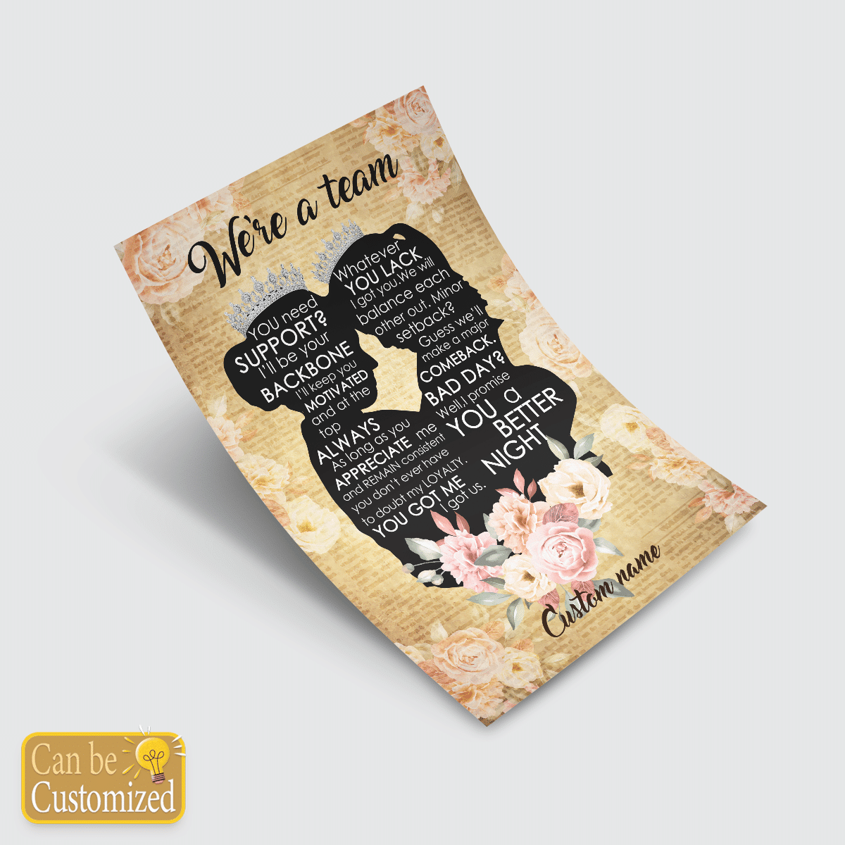 Gifts For Mom From Daughter We're A Team Wall Art Poster With Meaningful Quote