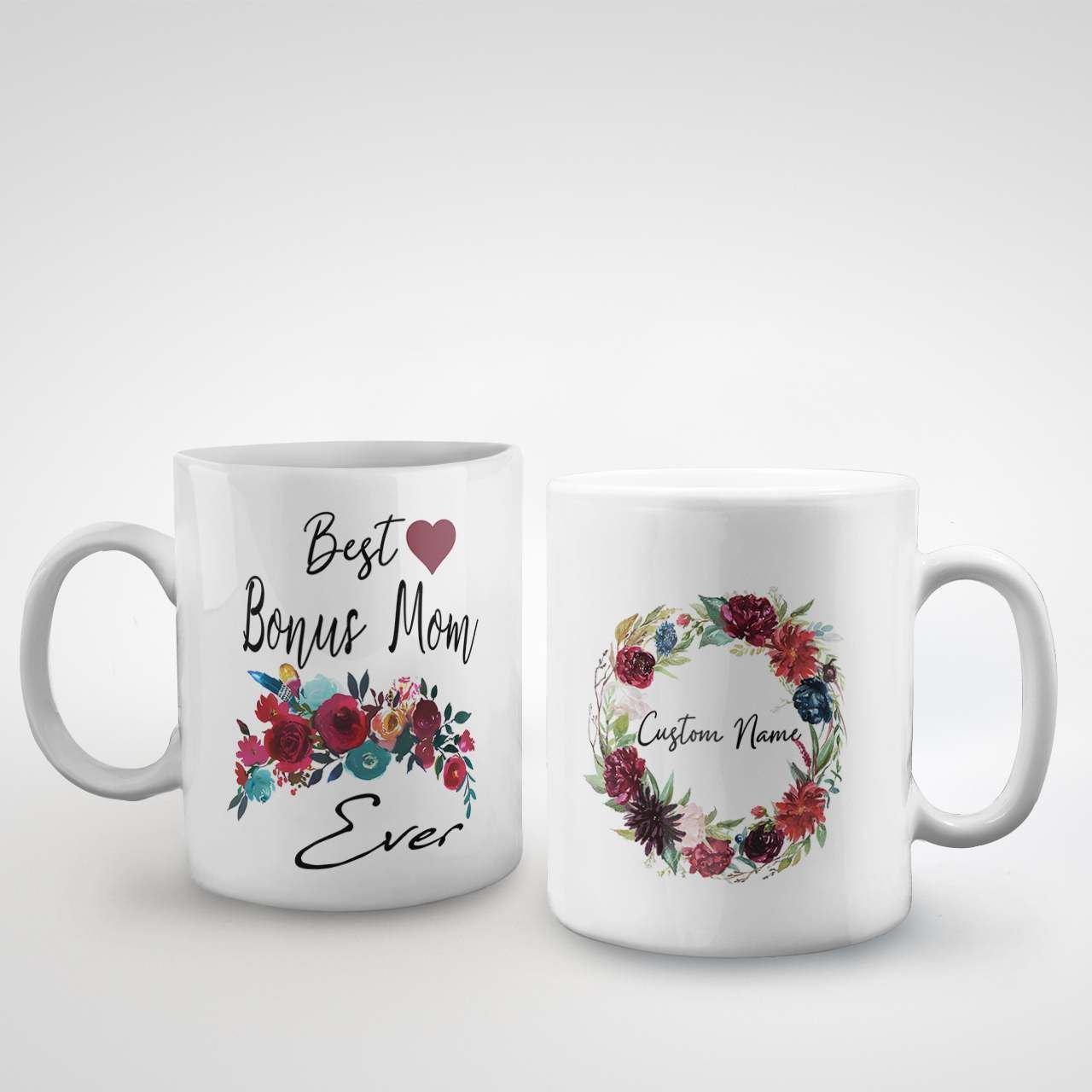 Custom Name Mug Best Bonus Mom Ever With Floral Art
