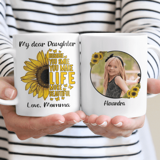 Personalized Sunflower Mug You Make Life More Beautiful Custom Photo and Name