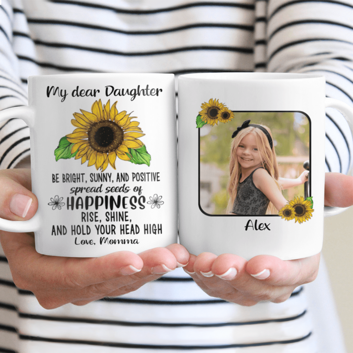 Personalized Sunflower Mug Be Bright Sunny and Positive Custom Photo and Name