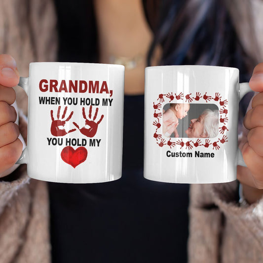 Personalized Gift For Grandma When You Hold My Hand You Hold My Heart Mug