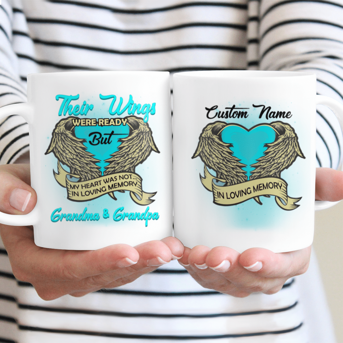 Their Wings Were Ready But My Heart Was Not In Loving Memory Grandma And Grandpa Custom Name Mug