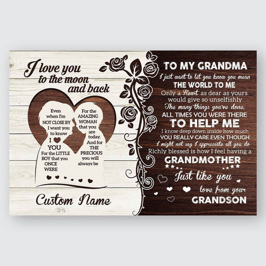 Personalized Gift For Grandma From Grandson Love You To The Moon And Back Wall Art