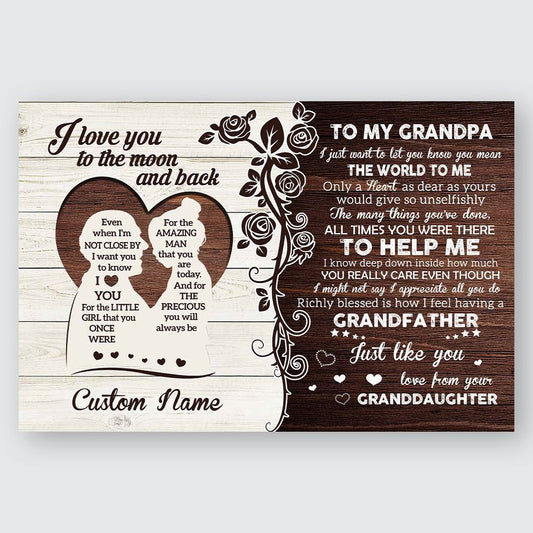 Personalized Gift For Grandpa From Granddaughter Love You To The Moon And Back Wall Art