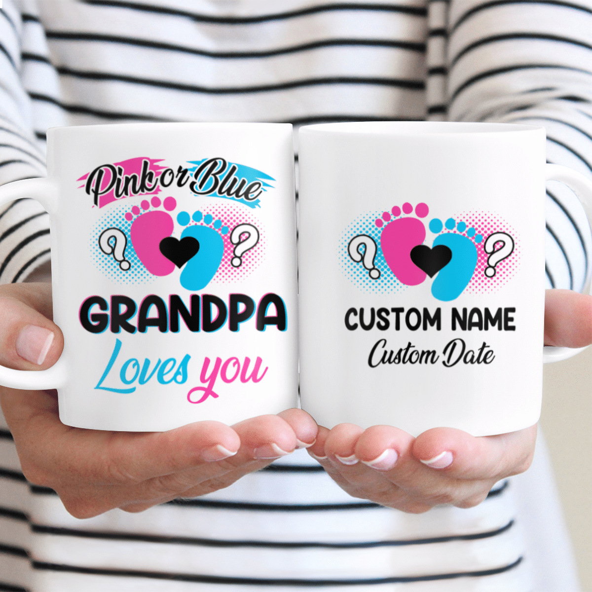 Pink Or Blue Grandpa Loves You Custom Name And Date Mug Personalized Gift