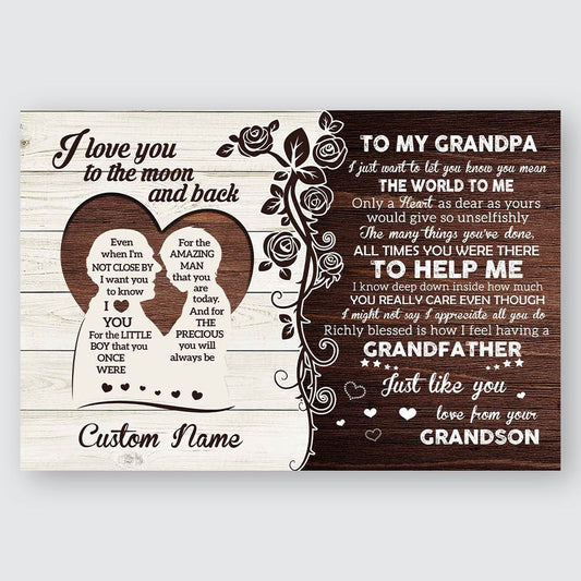 Personalized Gift For Grandpa From Grandson Love You To The Moon And Back Wall Art