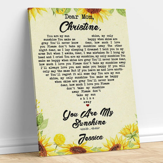 Gifts for Mom You Are My Sunshine Sunflowers Poster Wall Art Personalized Gift