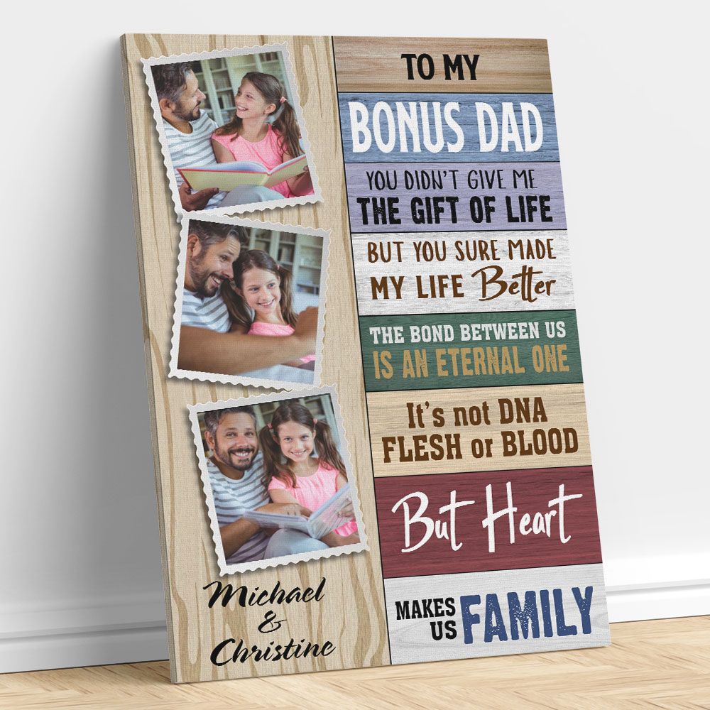Personalized Photo Wall Art To My Bonus Dad Meaningful Quotes Gifts For Bonus Dad