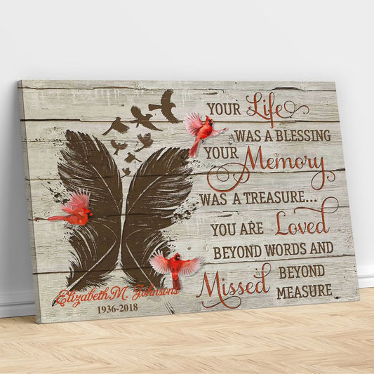 Your life was a blessing Your memory was a treasure Custom Wall Art Memorial Gifts Idea