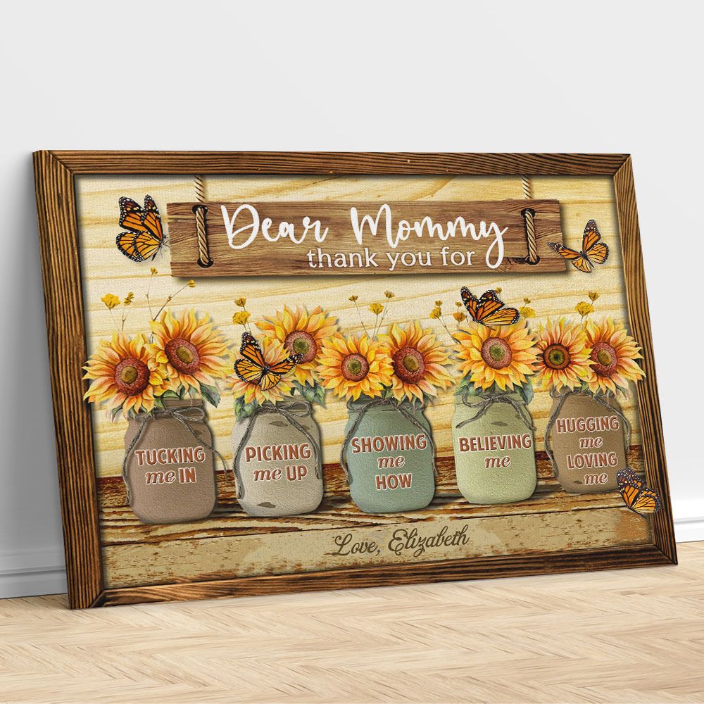 Personalized Canvas Sunflower Xmas Gifts For Mom From Daughter, Son