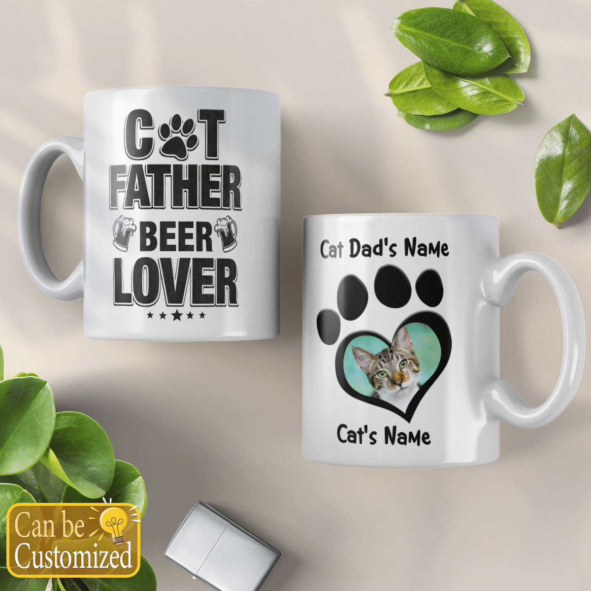 Cat Dad Gifts Cat Father Beer Lover Mug Funny Personalized Gifts for Dad