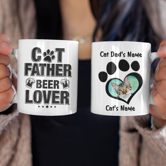Cat Dad Gifts Cat Father Beer Lover Mug Funny Personalized Gifts for Dad