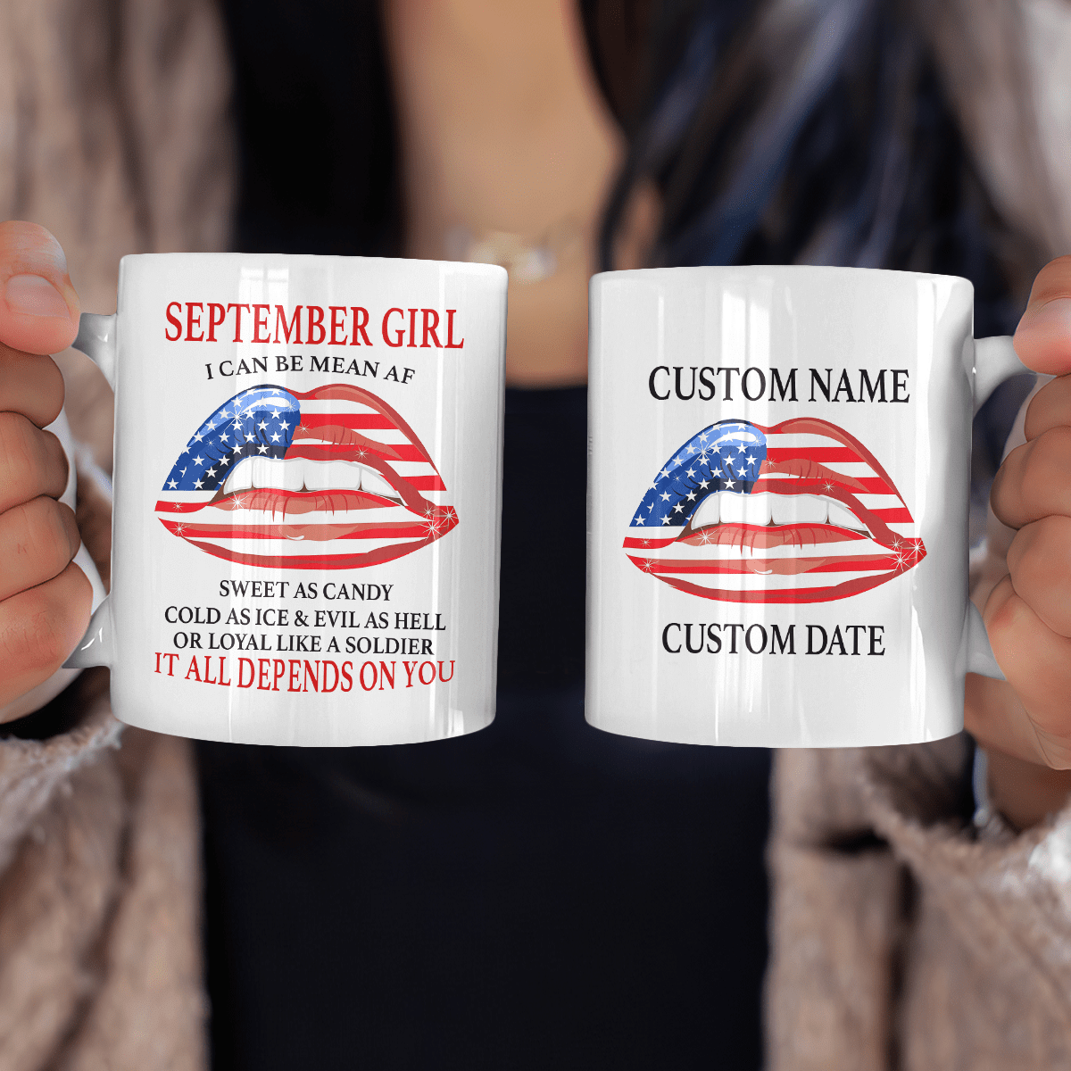 Personalized Mug USA Lips I Can Be Mean AF Birthday Gifts For Mom, Aunt, Grandma