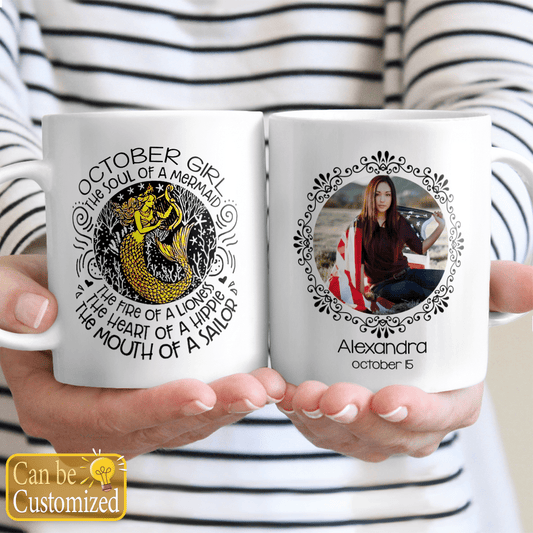 Personalized Photo Mug The Soul Of A Mermaid Birthday Gifts For Mom, Aunt, Sister, Grandma