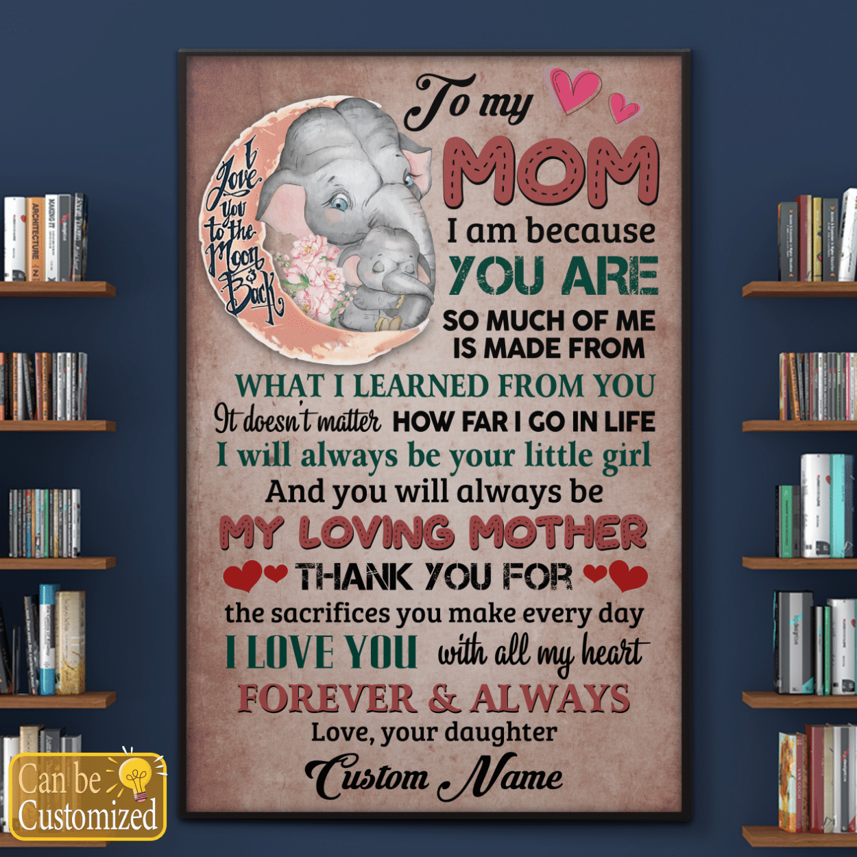 Custom Canvas Gifts Elephant Family I Love You To The Moon and Back