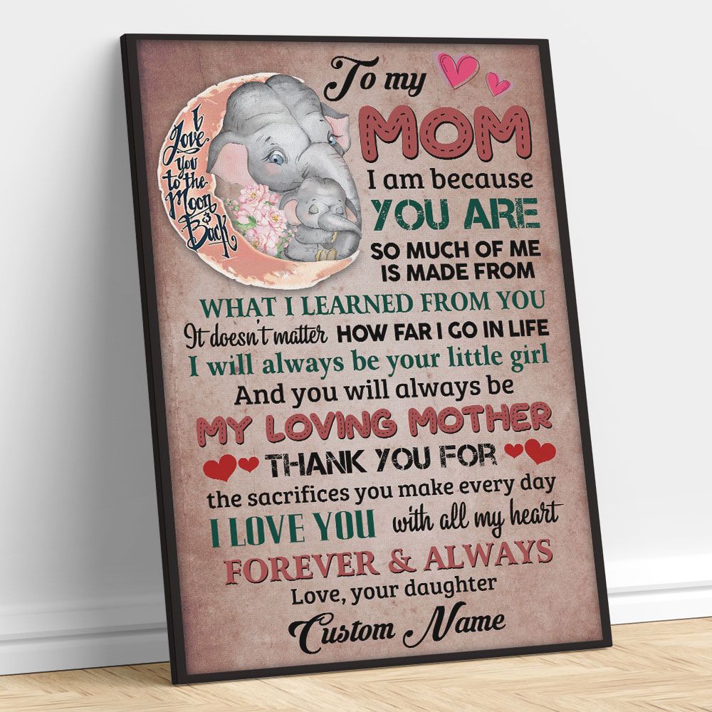 Custom Canvas Gifts Elephant Family I Love You To The Moon and Back
