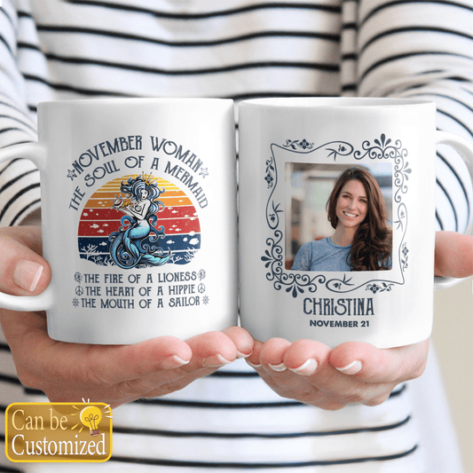 Personalized Photo Mug The Soul Of A Mermaid Birthday Gifts For Mom, Aunt, Grandma, Sister