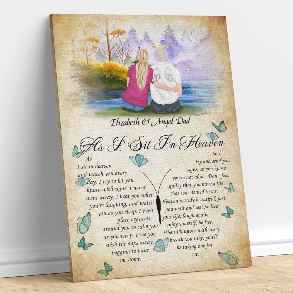 As I Seat In Heaven Canvas Remembrance Gifts In Loving Memory Daughter and Dad