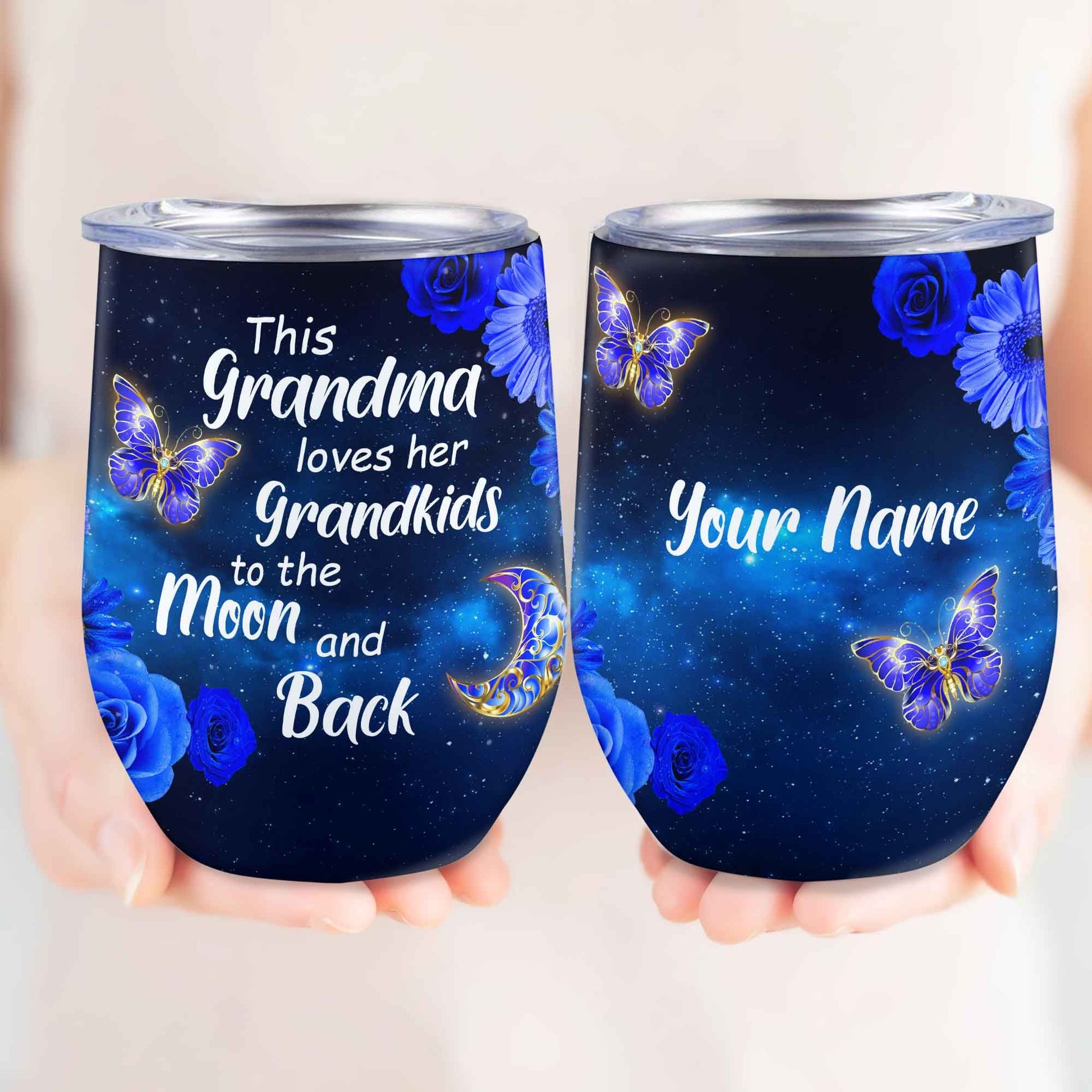 This Grandma Loves Their Grandkids To The Moon And Back Personalized Wine Tumbler