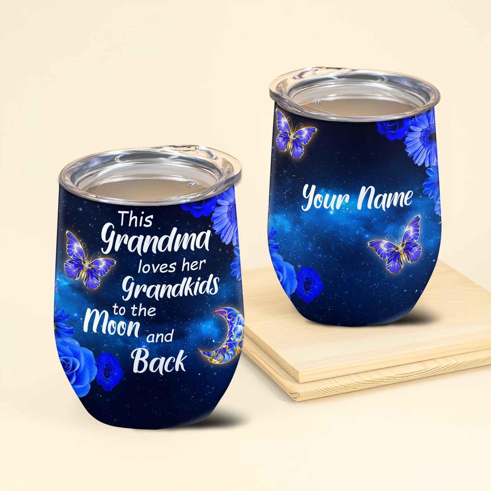 This Grandma Loves Their Grandkids To The Moon And Back Personalized Wine Tumbler