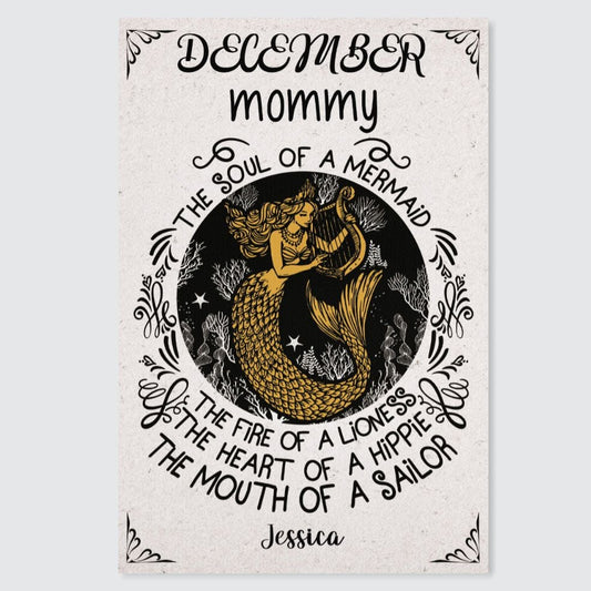 Personalized Birthday Canvas The Soul Of A Mermaid The Fire Of A Lioness Gifts For Mom, Aunt, Grandma