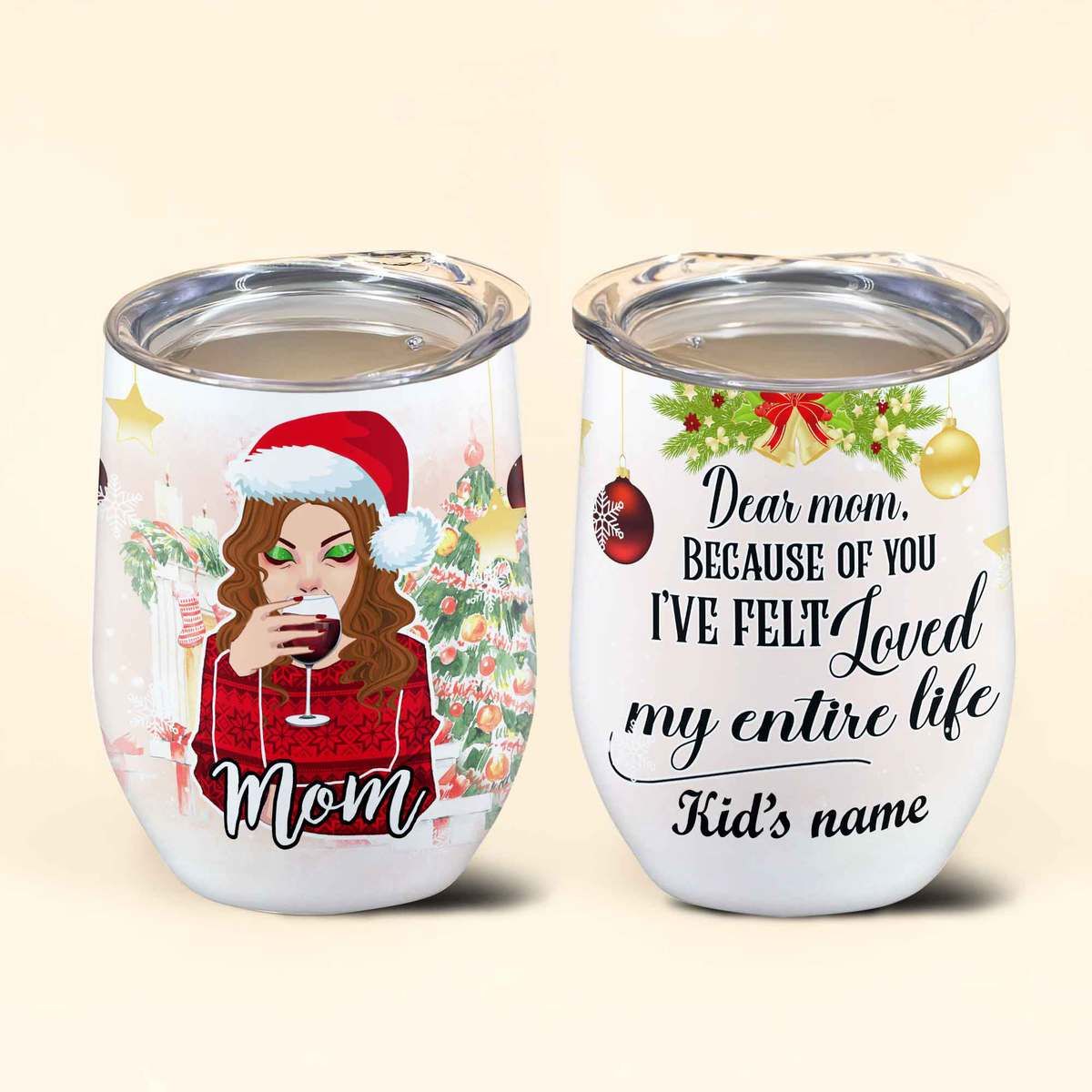 Personalized Christmas Mom Wine Tumbler Custom Christmas Gift For Mommy