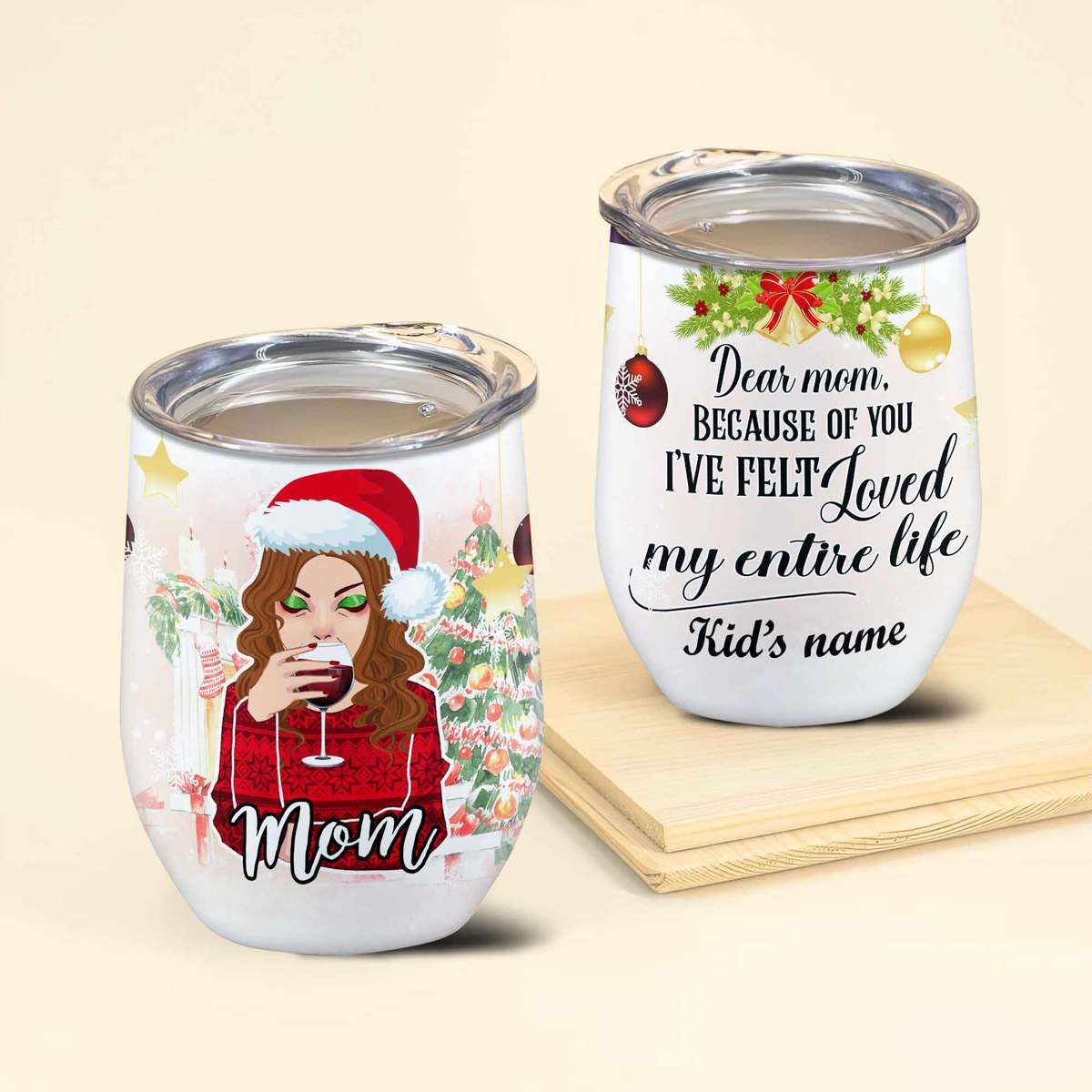 Personalized Christmas Mom Wine Tumbler Custom Christmas Gift For Mommy