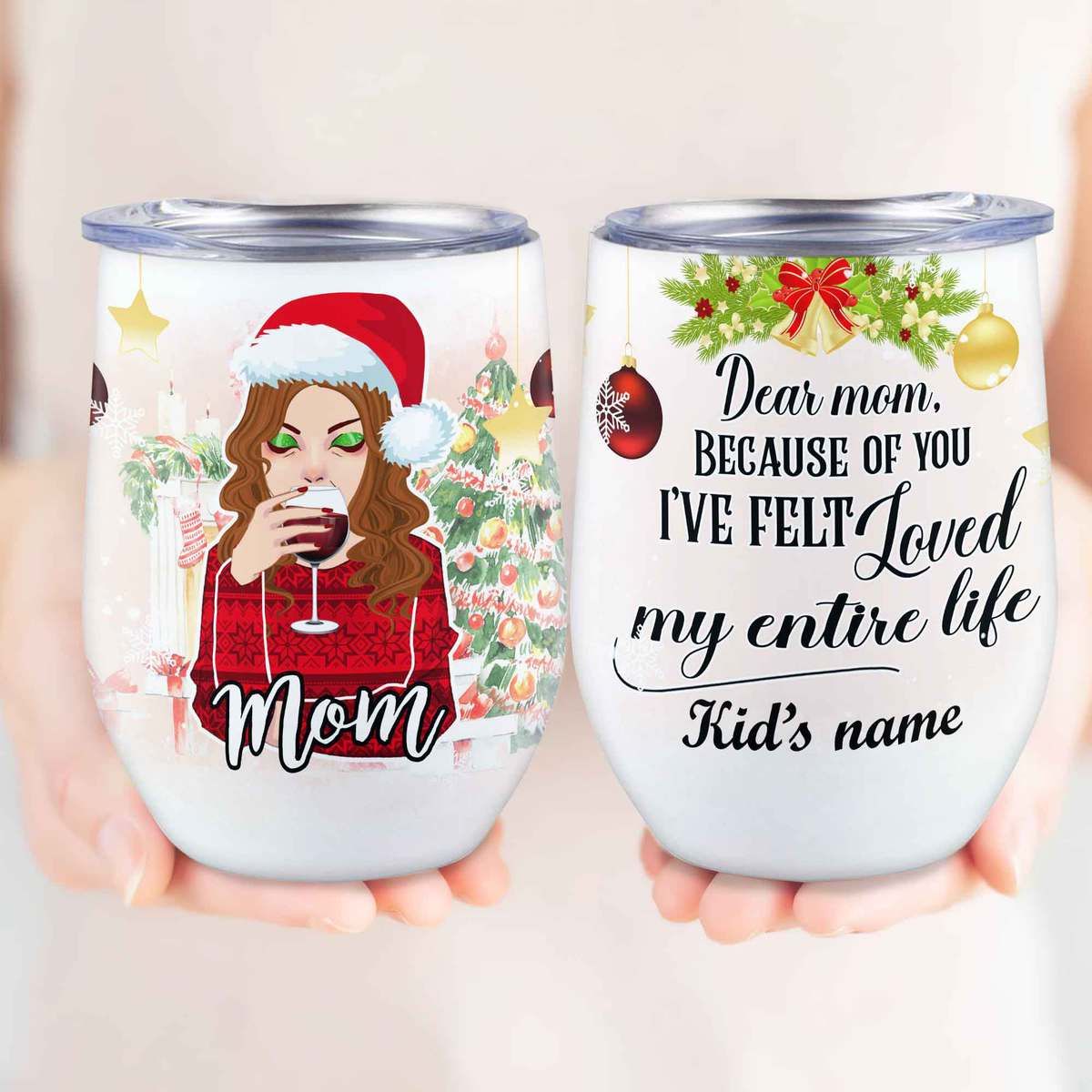 Personalized Christmas Mom Wine Tumbler Custom Christmas Gift For Mommy