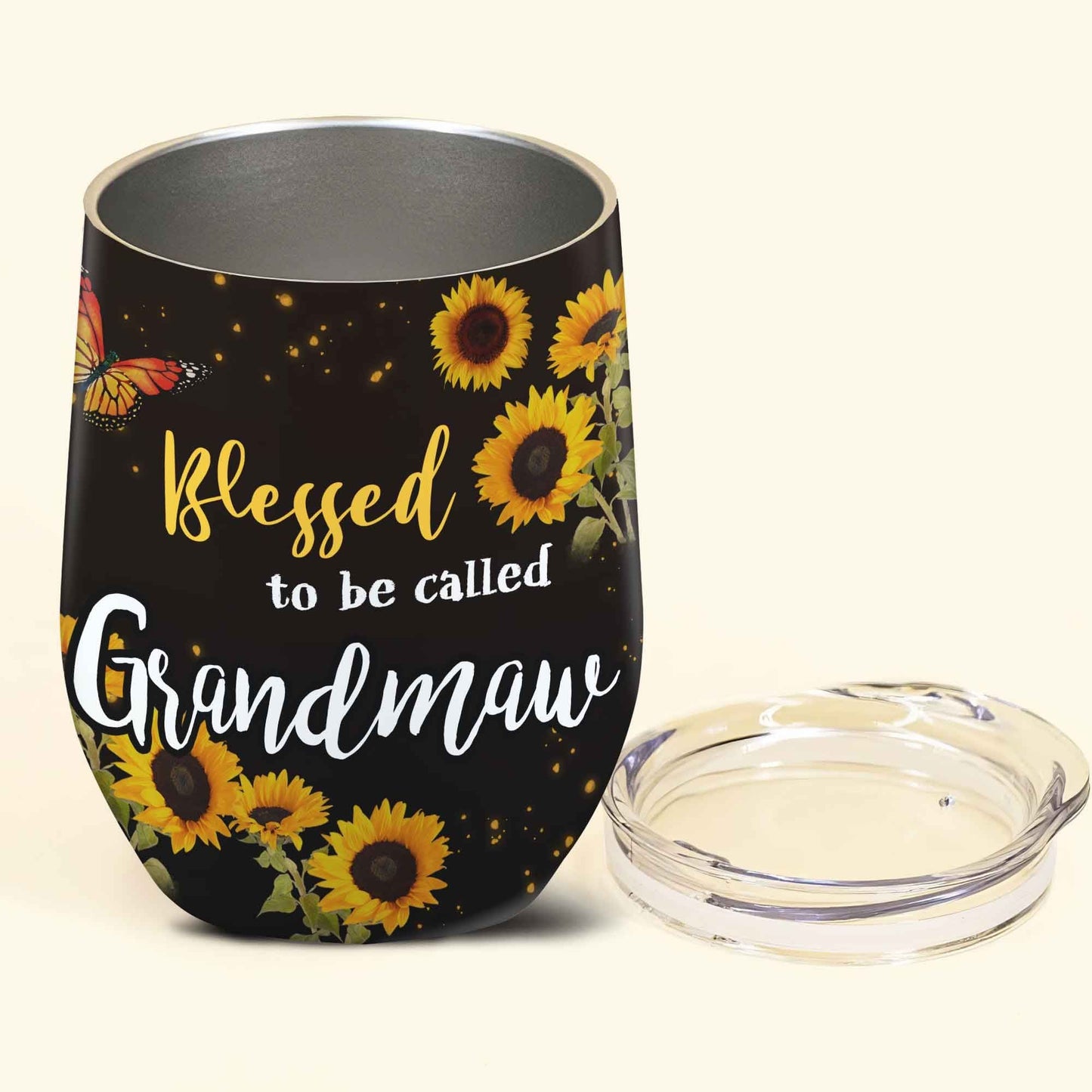 Blessed To Be Called Grandma Personalized Wine Tumbler Custom Sunflower Gift For Mom