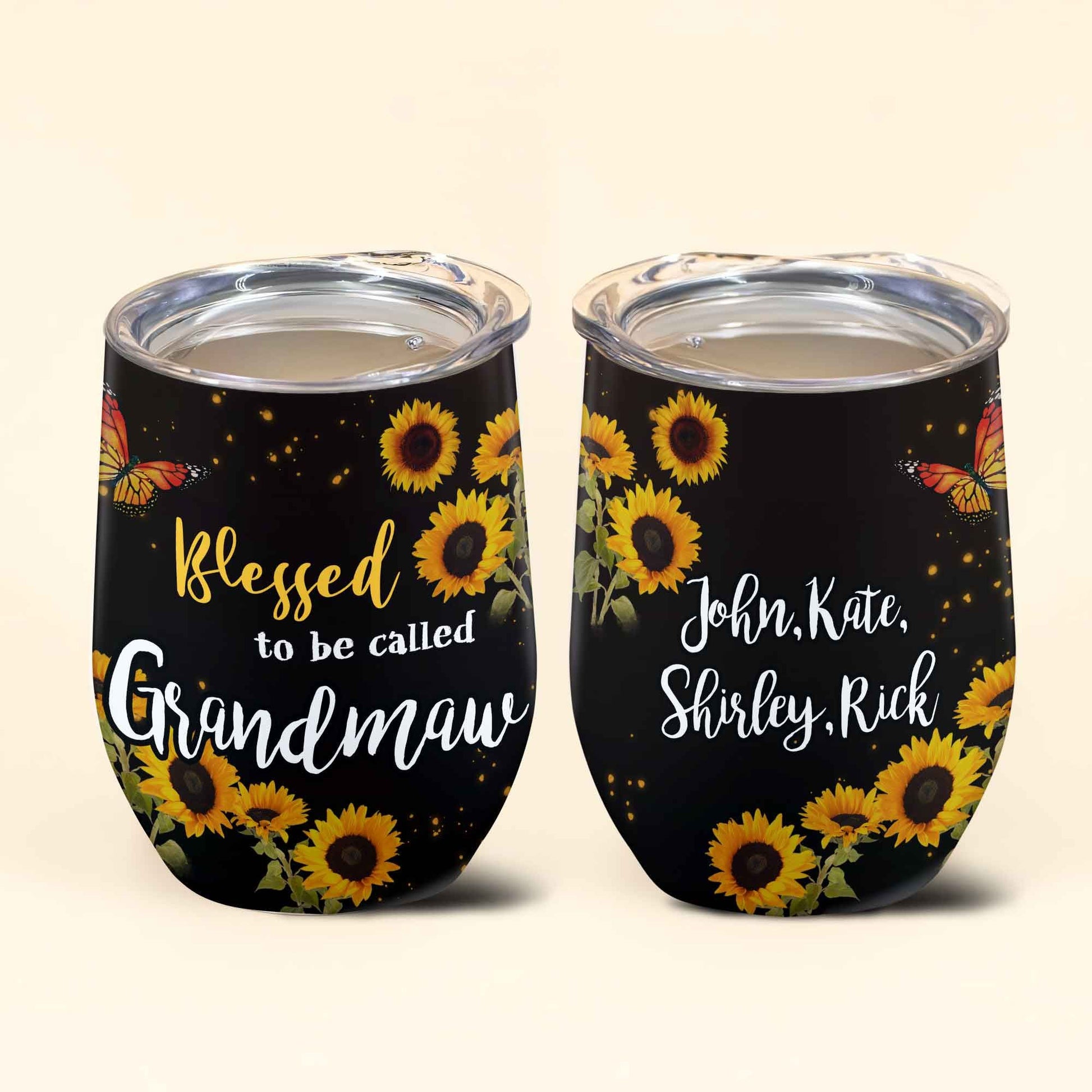 Blessed To Be Called Grandma Personalized Wine Tumbler Custom Sunflower Gift For Mom