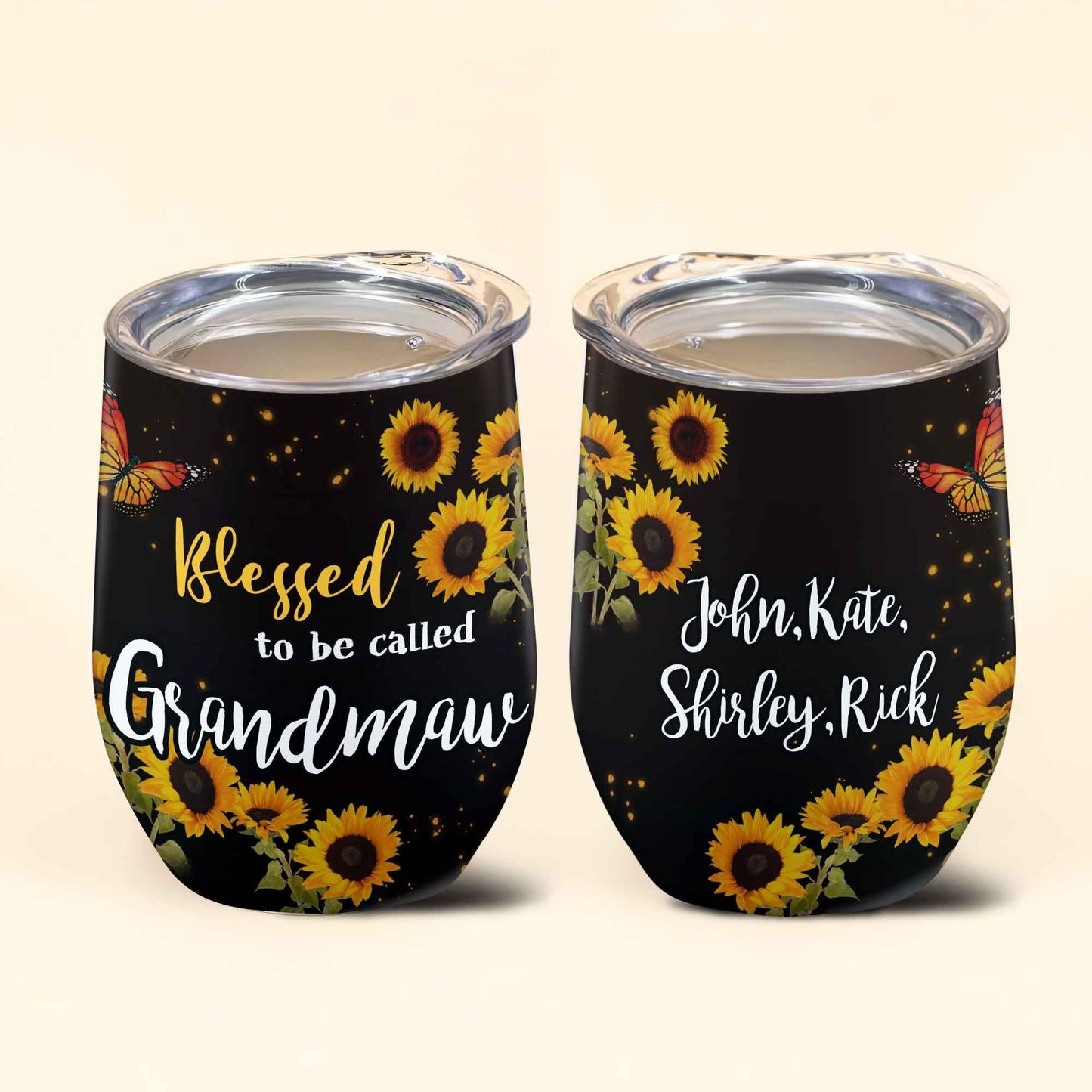 Blessed To Be Called Grandma Personalized Wine Tumbler Custom Sunflower Gift For Mom
