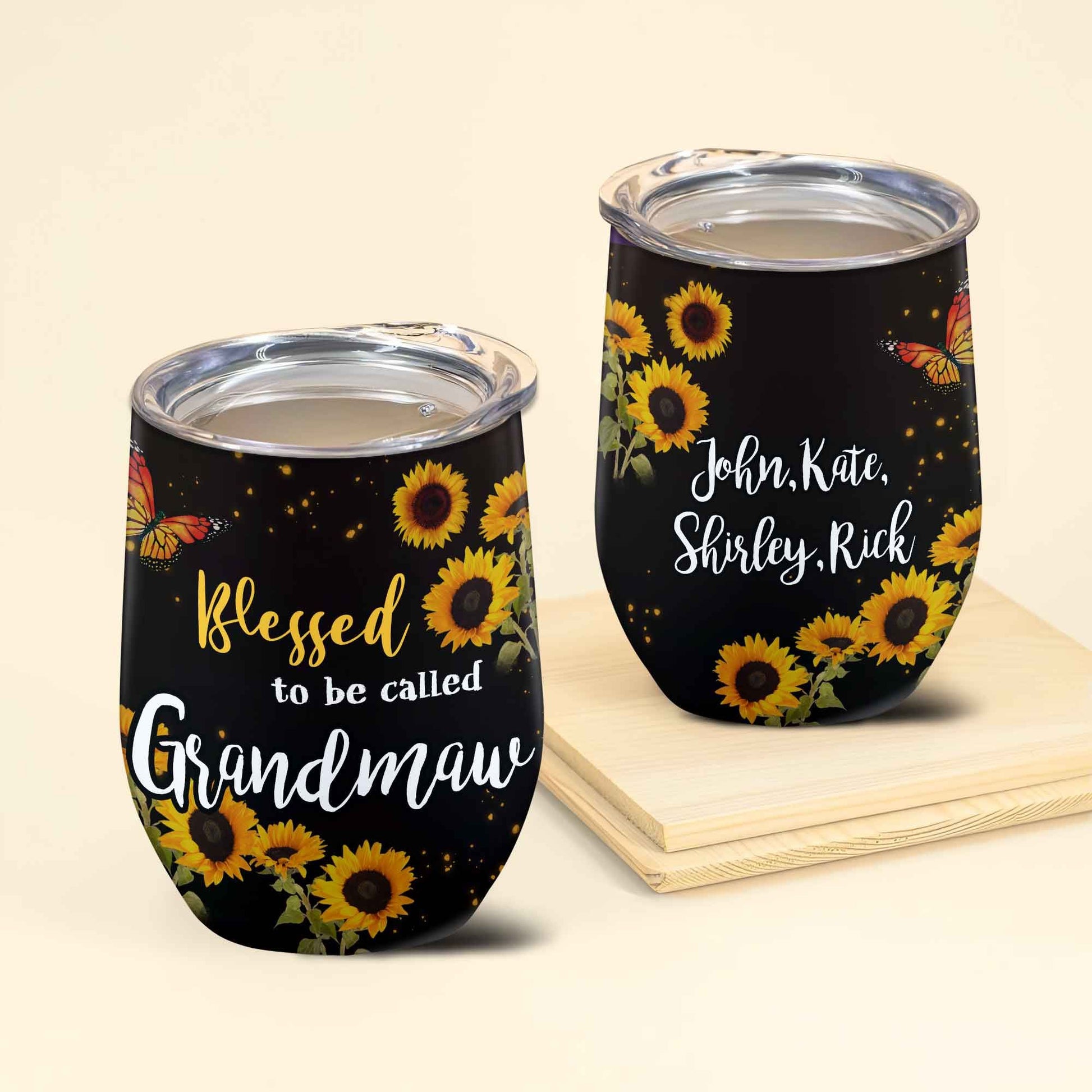 Blessed To Be Called Grandma Personalized Wine Tumbler Custom Sunflower Gift For Mom