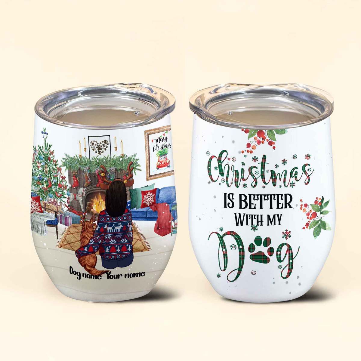 Christmas Is Better With My Dog Personalized Wine Tumbler Gift For Dog Mom