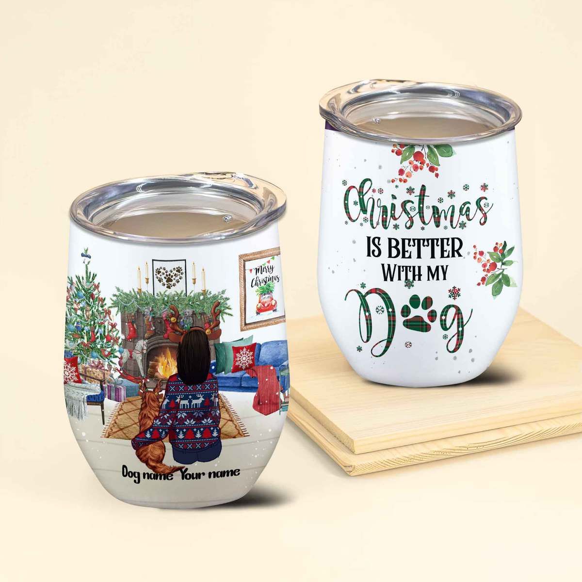 Christmas Is Better With My Dog Personalized Wine Tumbler Gift For Dog Mom