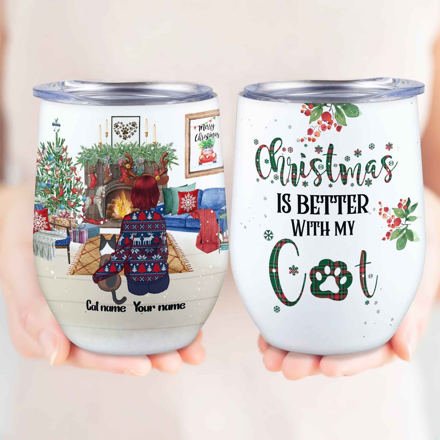 Christmas Is Better With My Cat Personalized Wine Tumbler Gift For Cat Mom