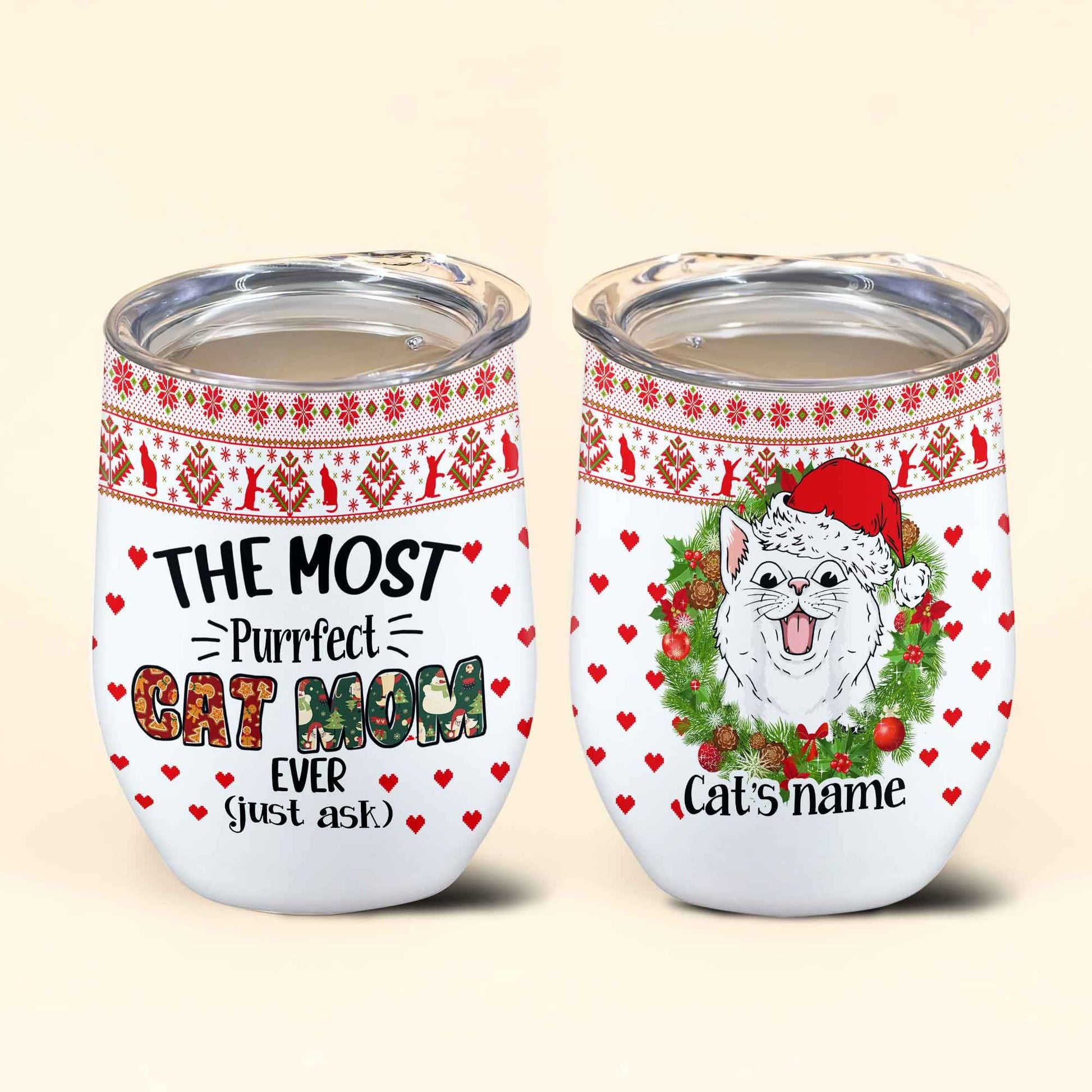The Most Purrfect Cat Mom Christmas Personalized Wine Tumbler Gift For Mom
