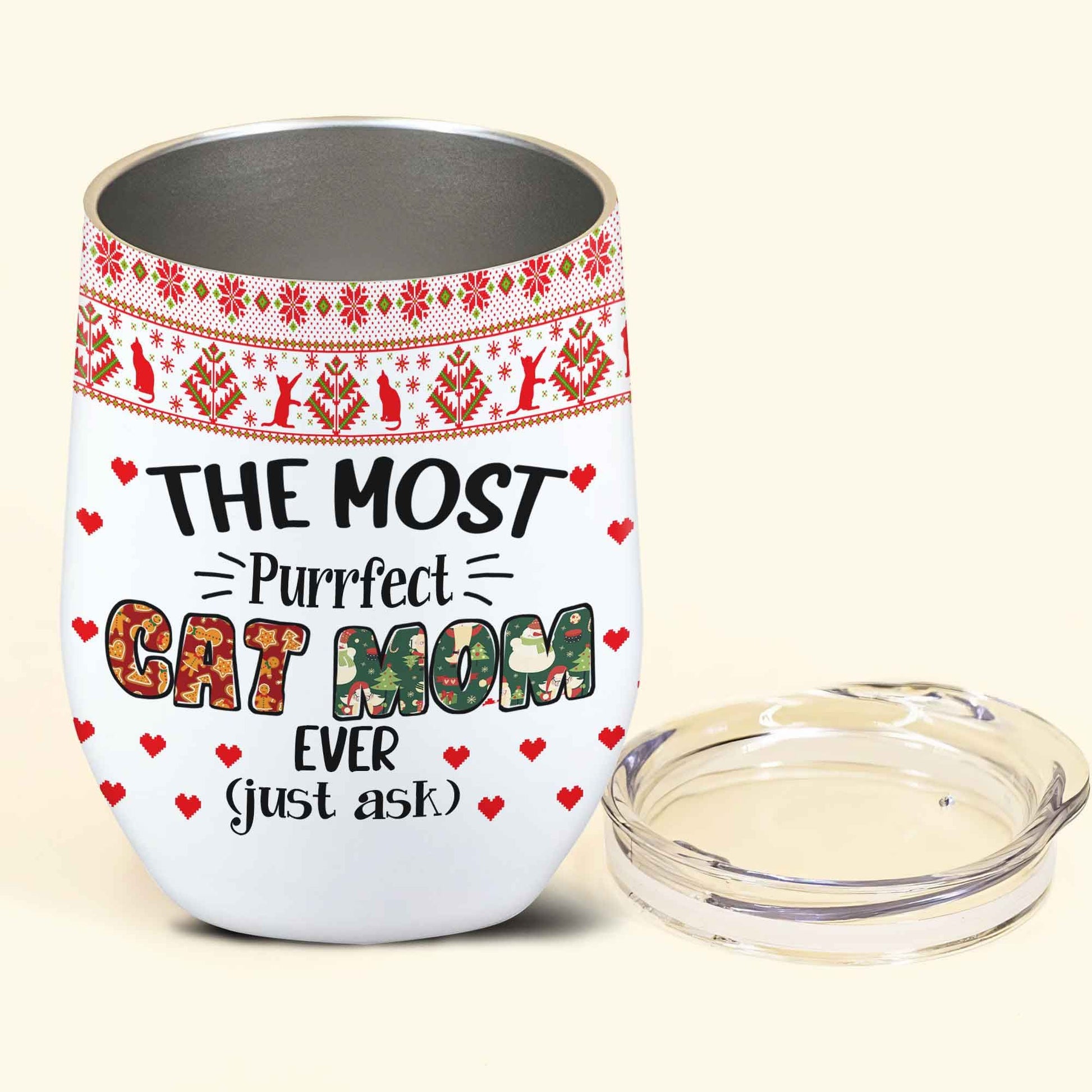The Most Purrfect Cat Mom Christmas Personalized Wine Tumbler Gift For Mom