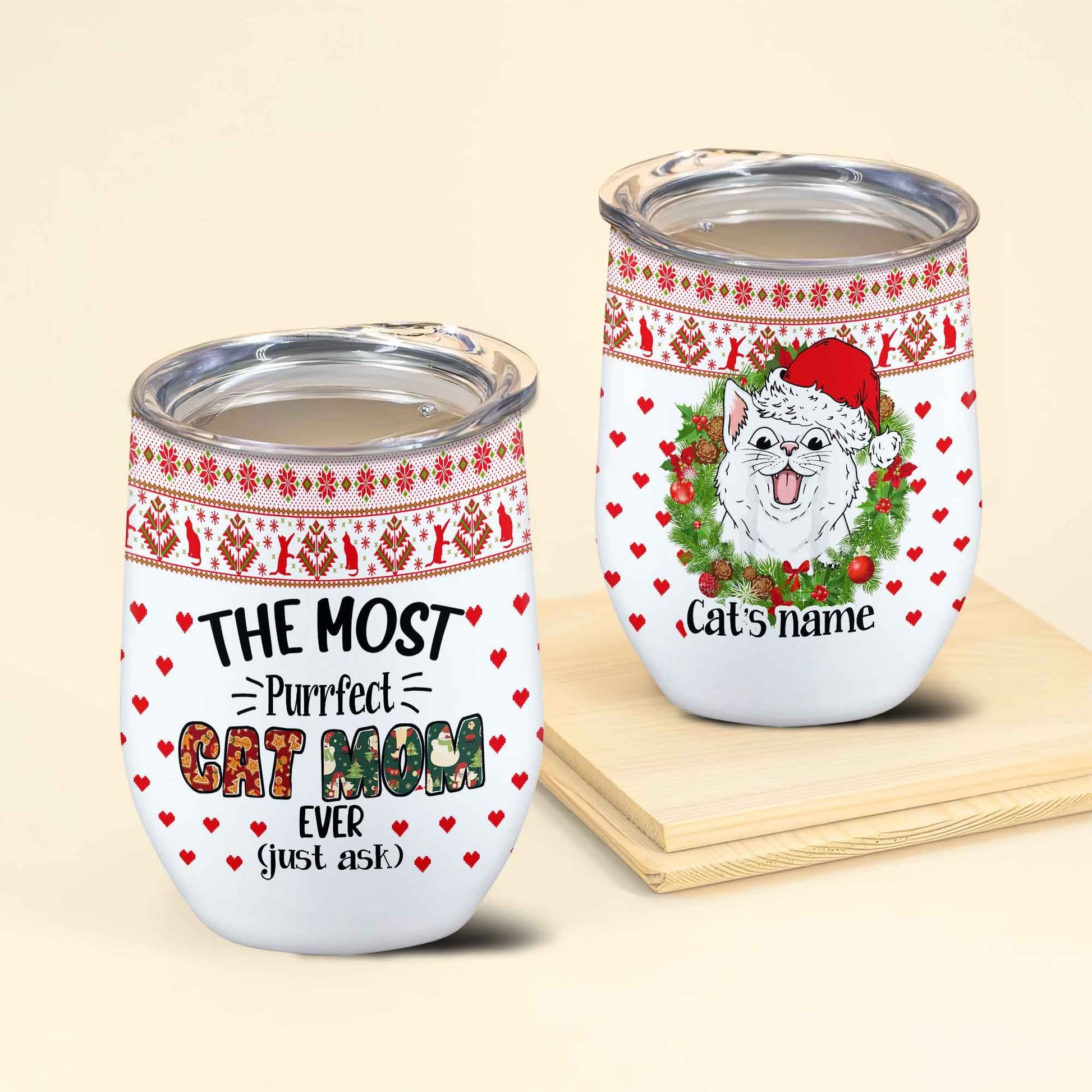 The Most Purrfect Cat Mom Christmas Personalized Wine Tumbler Gift For Mom