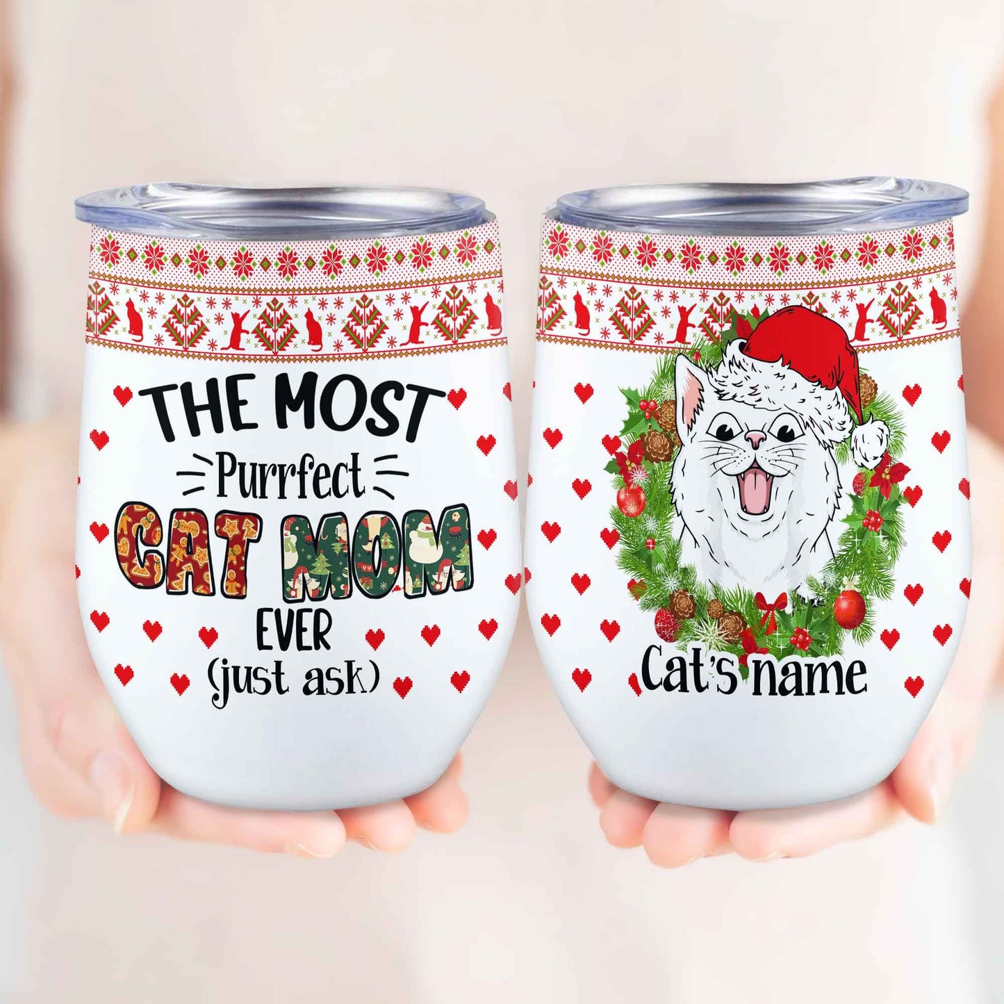 The Most Purrfect Cat Mom Christmas Personalized Wine Tumbler Gift For Mom