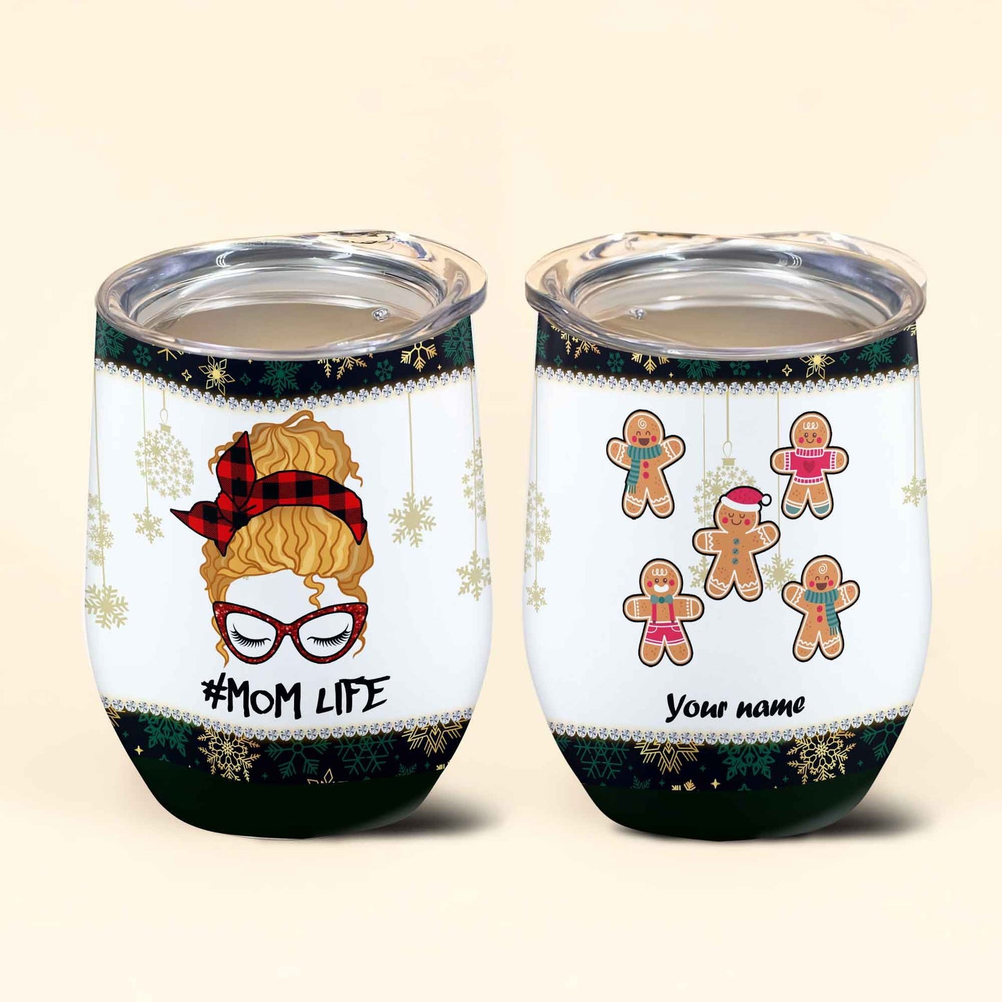 Christmas Red Tartan Bun Mom Life Personalized Wine Tumbler