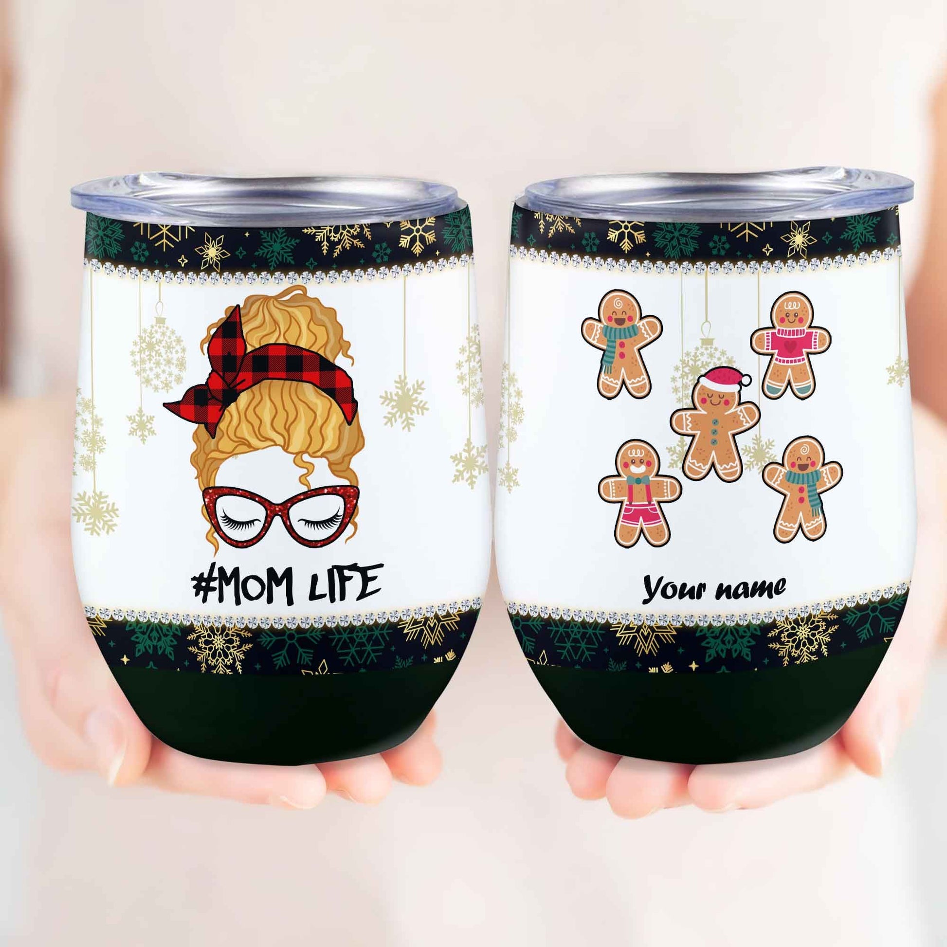Christmas Red Tartan Bun Mom Life Personalized Wine Tumbler