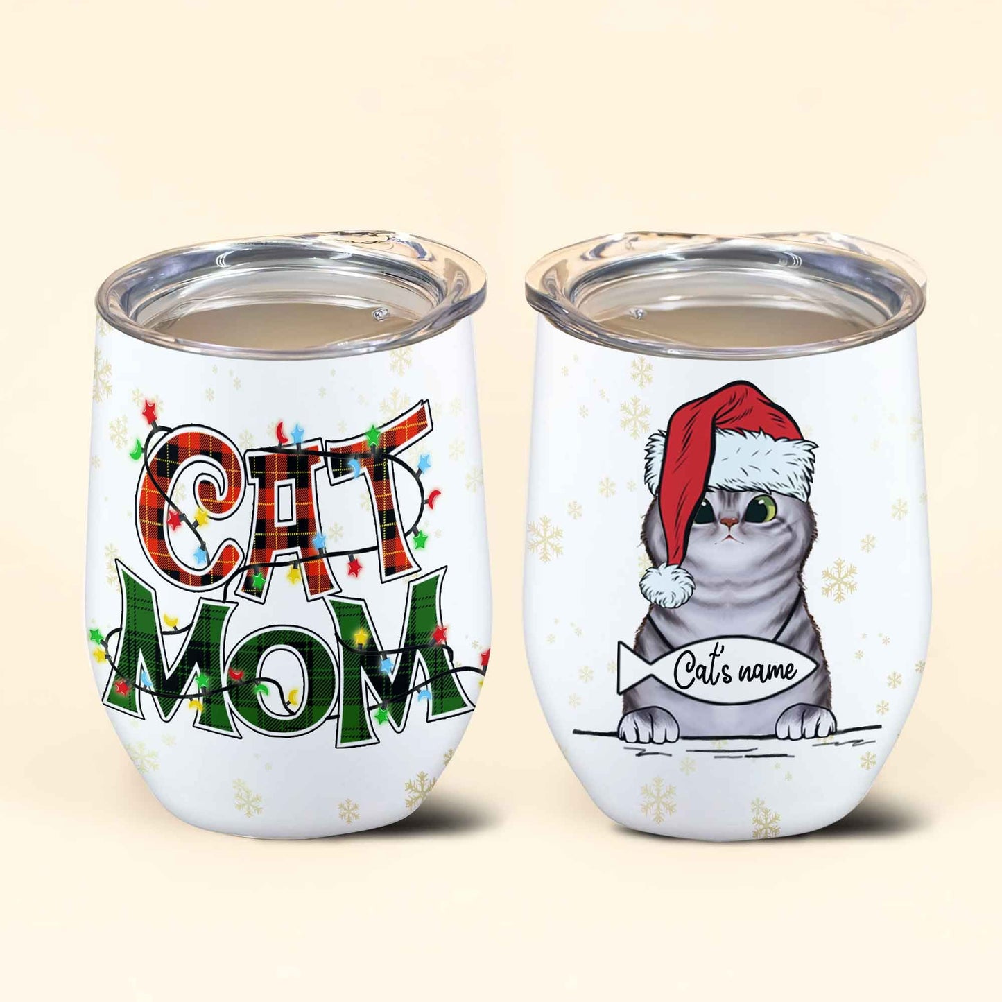 Cat Mom Personalized Christmas Wine Tumbler