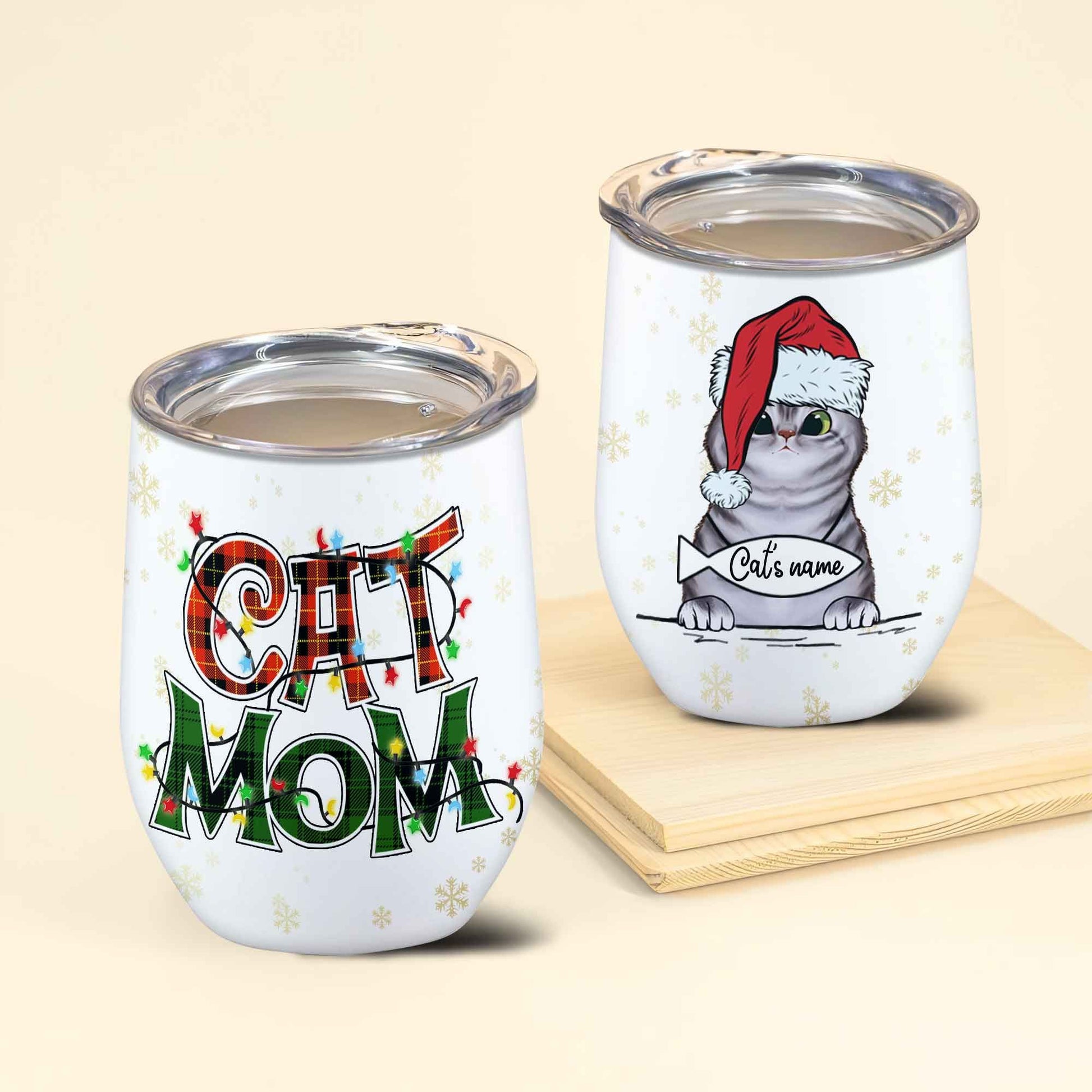 Cat Mom Personalized Christmas Wine Tumbler