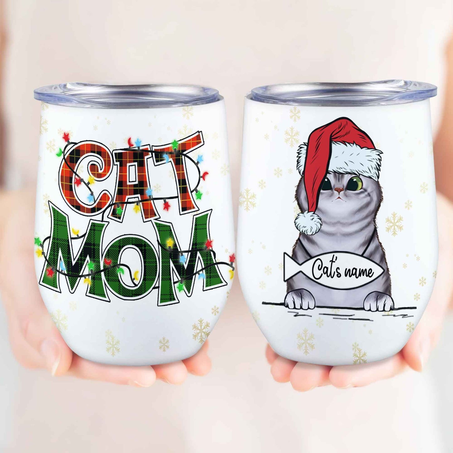 Cat Mom Personalized Christmas Wine Tumbler